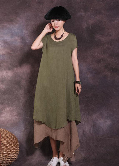 DIY false two pieces linen outfit Tutorials green Dress summer - SooLinen