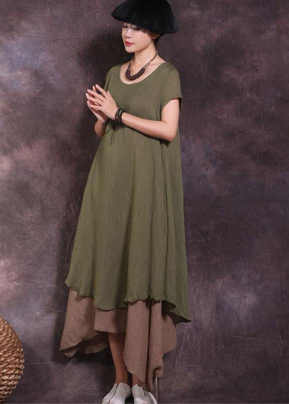 DIY false two pieces linen outfit Tutorials green Dress summer - SooLinen