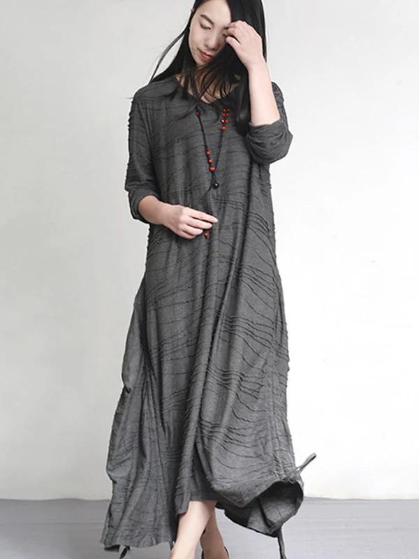 DIY gray Cotton outfit v neck Cinched A Line spring Dress - SooLinen