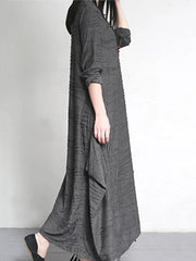 DIY gray Cotton outfit v neck Cinched A Line spring Dress - SooLinen