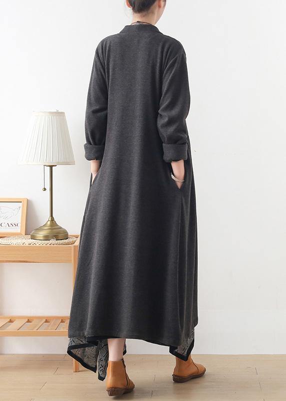 DIY gray Plus Size tunics for women Work v neck Cinched coats - SooLinen