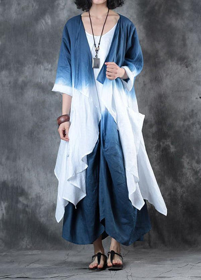 DIY gray blue Gradient color Fine outfit Fabrics fall asymmetric coats - SooLinen