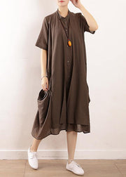 DIY gray cotton clothes For Women Organic Runway big pockets long summer Dresses - SooLinen
