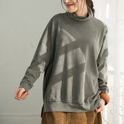 DIY gray cotton top silhouette Fine pattern side open loose shirts