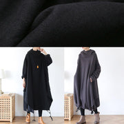 DIY gray cotton tunic pattern hooded asymmetric cotton Dress - SooLinen