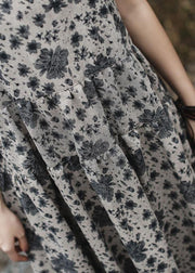 DIY gray prints linen clothes For Women o neck Maxi summer Dress - SooLinen