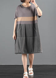 DIY gray tunic pattern o neck patchwork daily summer Dress - SooLinen