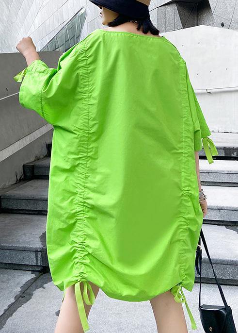 DIY green Cotton clothes For Women drawstring summer Dresses - SooLinen