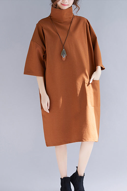DIY high neck Half sleeve Knit tunic top Mom Wardrobes brown tunic Dresses spring