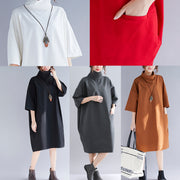 DIY High Neck Half Sleeve Knit Tunika Top Mom Garderoben braune Tunika Kleider Frühling