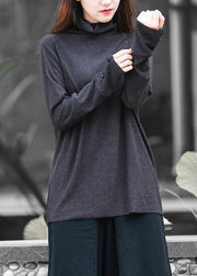 DIY high neck long sleeve tops women blouses design black tops - SooLinen