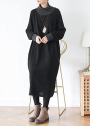 DIY high neck patchwork Tunics Inspiration black loose Dresses - SooLinen
