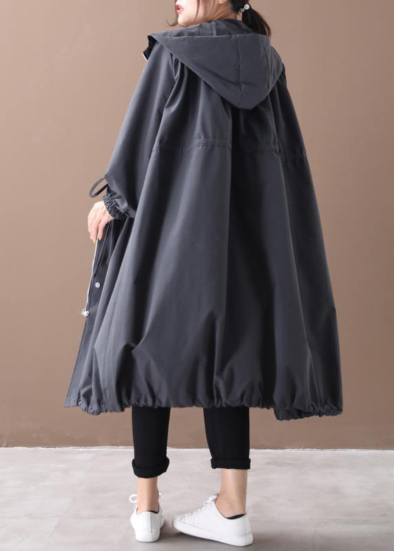 DIY hooded drawstring Fine clothes black silhouette outwears - SooLinen