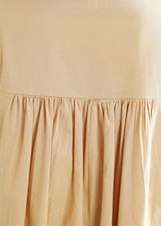 DIY khaki Cotton Shirts Organic Photography stand collar loose Summer Dresses