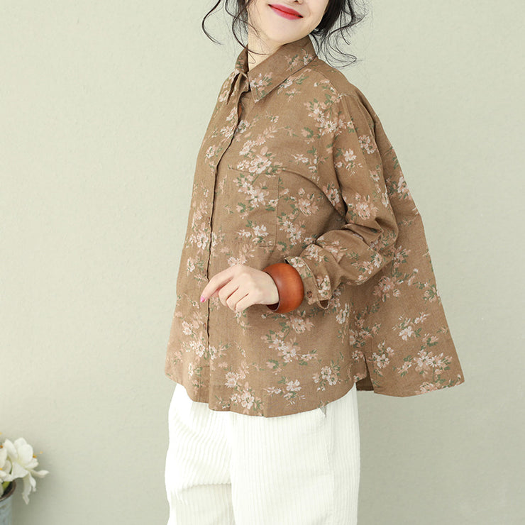 DIY Leinenblusen mit Khaki-Print für Frauen in Übergröße