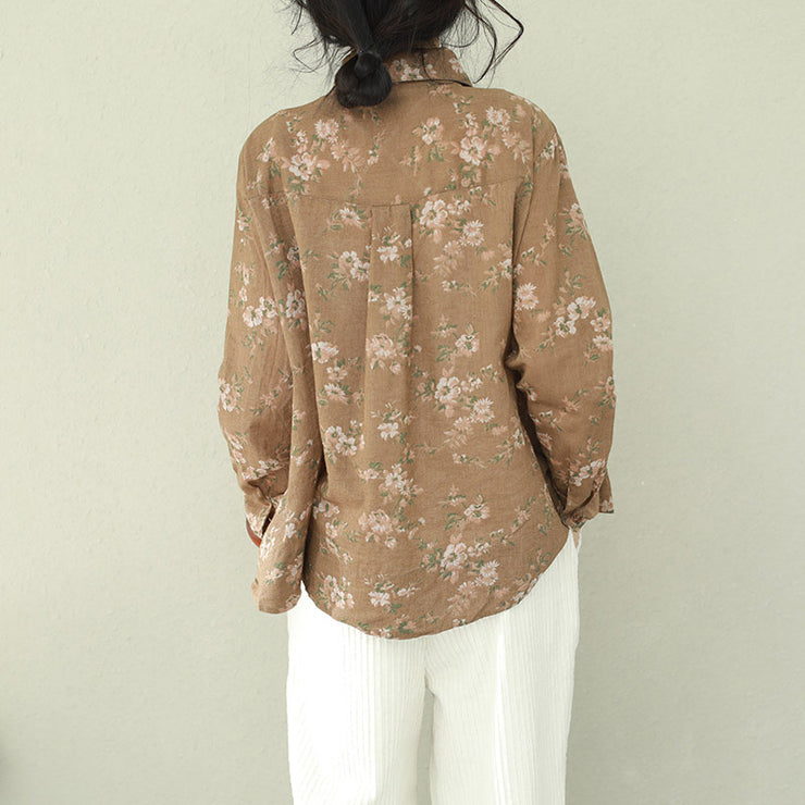 DIY Leinenblusen mit Khaki-Print für Frauen in Übergröße