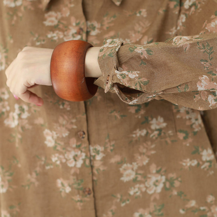 DIY khaki print linen blouses for women plus size Cotton lapel Button Down oversized blouses