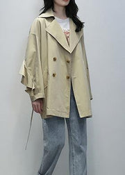 DIY khaki  maxi coat Tunic Notched tie waist outwear - SooLinen