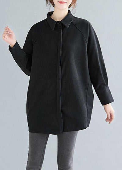 DIY lapel Button cotton spring Blouse Fashion Ideas black shirts - SooLinen