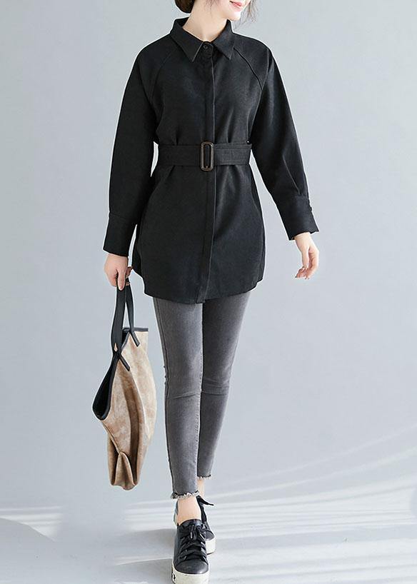 DIY lapel Button cotton spring Blouse Fashion Ideas black shirts - SooLinen
