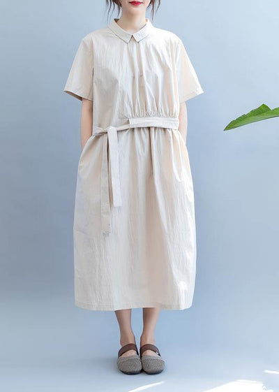 DIY lapel drawstring summer dressPhotography khaki Maxi Dresses - SooLinen