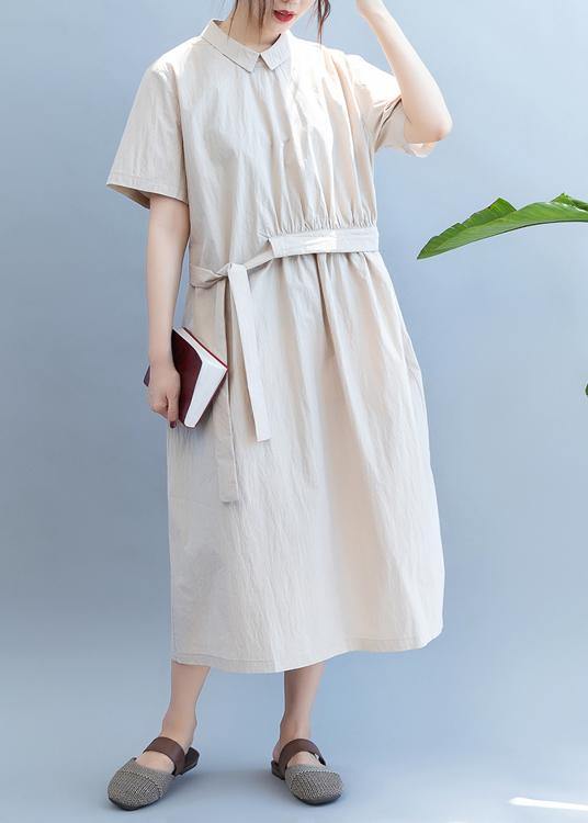 DIY lapel drawstring summer dressPhotography khaki Maxi Dresses - SooLinen