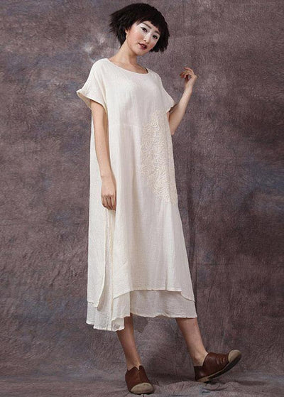 DIY layered cotton clothes For Women Catwalk white side open Dress summer - SooLinen
