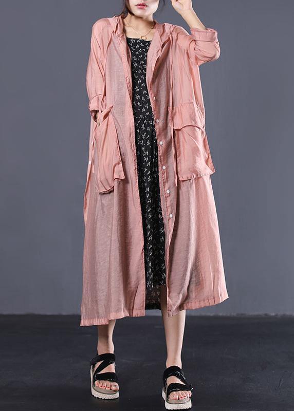 DIY light orange cotton clothes Women side open Maxi summer coats - SooLinen
