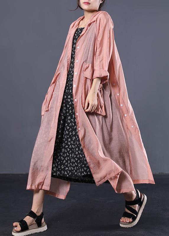 DIY light orange cotton clothes Women side open Maxi summer coats - SooLinen