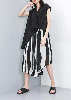 DIY linen chiffon quilting dresses Boho Summer Striped Wide Leg Pants - SooLinen
