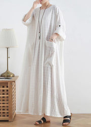 DIY o neck Batwing Sleeve cotton summerTunics Outfits white Robe Dresses - SooLinen