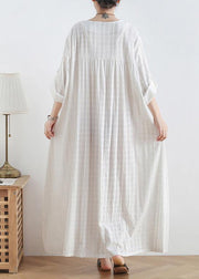 DIY o neck Batwing Sleeve cotton summerTunics Outfits white Robe Dresses - SooLinen