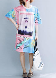DIY o neck Cotton Tunics Shape prints Dresses summer - SooLinen