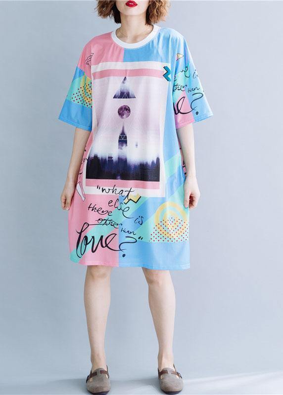 DIY o neck Cotton Tunics Shape prints Dresses summer - SooLinen
