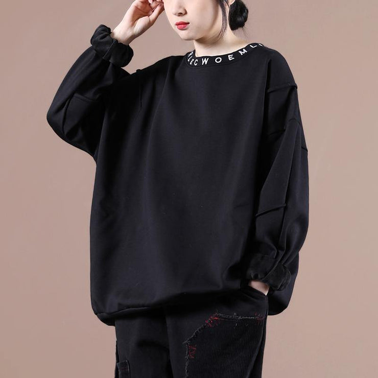 DIY o neck Letter clothes For Women Fabrics black embroidery blouses - SooLinen