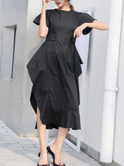 DIY o neck asymmetric Cotton summer dress Runway black Dress - SooLinen