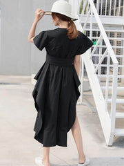 DIY o neck asymmetric Cotton summer dress Runway black Dress - SooLinen