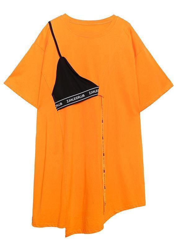 DIY o neck asymmetric Cotton summer outfit Sewing black Dresses - SooLinen