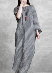 DIY o neck asymmetric dresses Tunic Tops gray Maxi Dresses - SooLinen