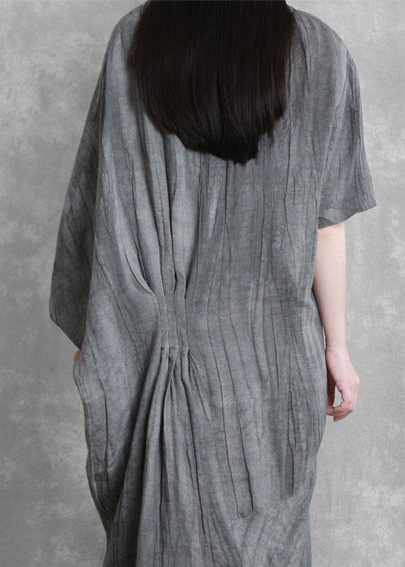 DIY o neck asymmetric dresses Tunic Tops gray Maxi Dresses - SooLinen