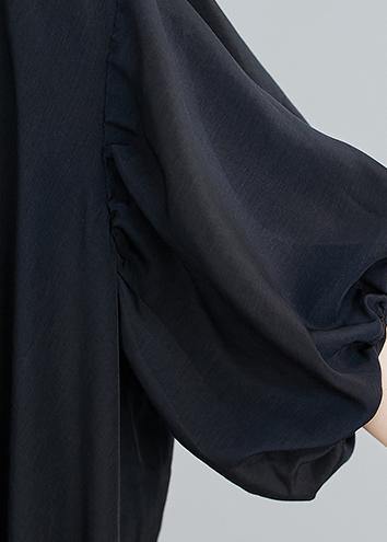 DIY o neck asymmetric summer dress for women black Dress - SooLinen