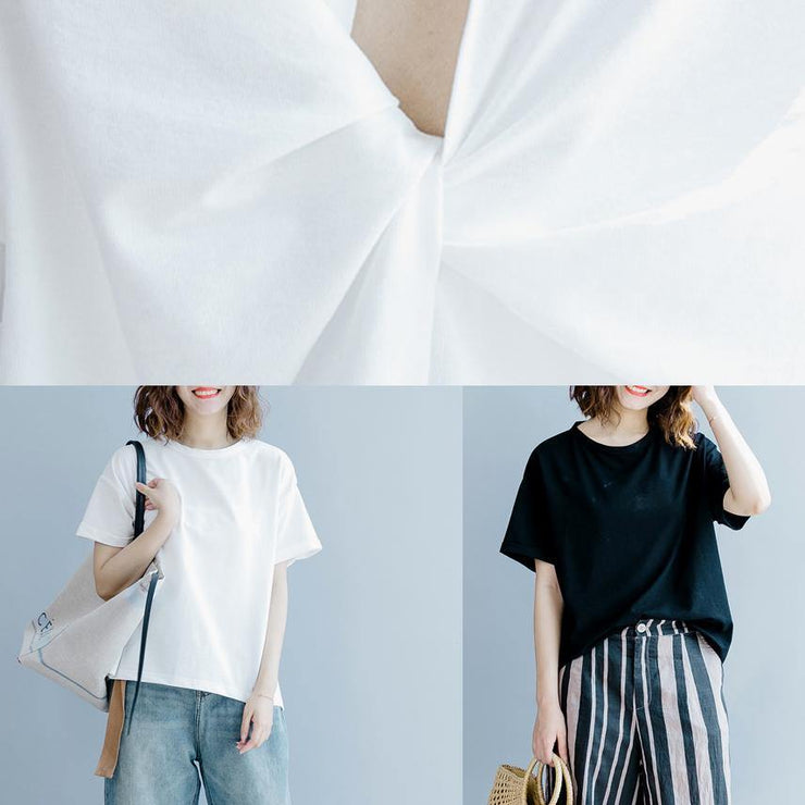 DIY o neck back side open tops Wardrobes white shirt - SooLinen