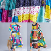 DIY o neck cotton quilting clothes Tutorials orange patchwork color long Dress summer - SooLinen