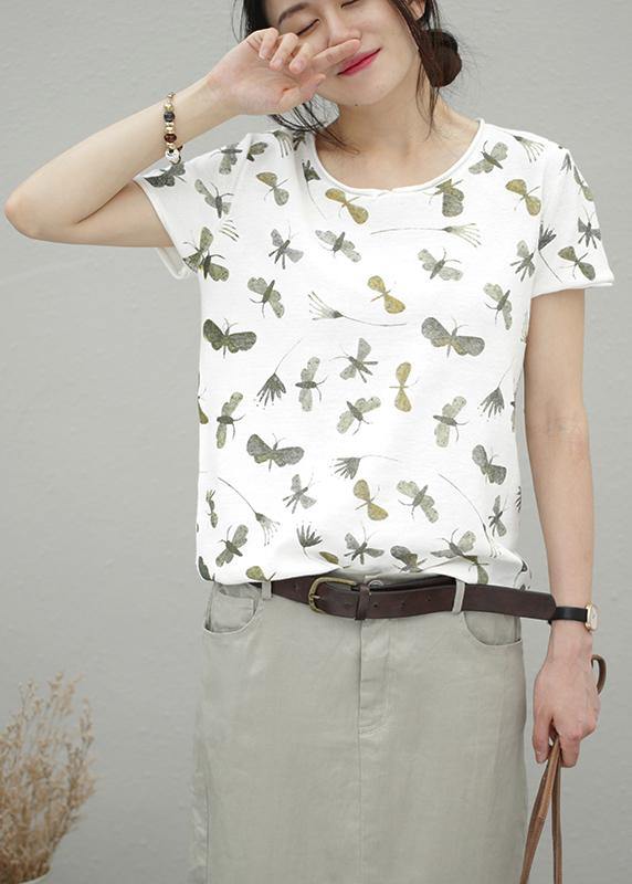 DIY o neck cotton summerclothes For Women pattern floral blouses - SooLinen