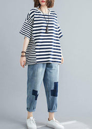 DIY o neck crane tops Tutorials navy striped blouse - SooLinen