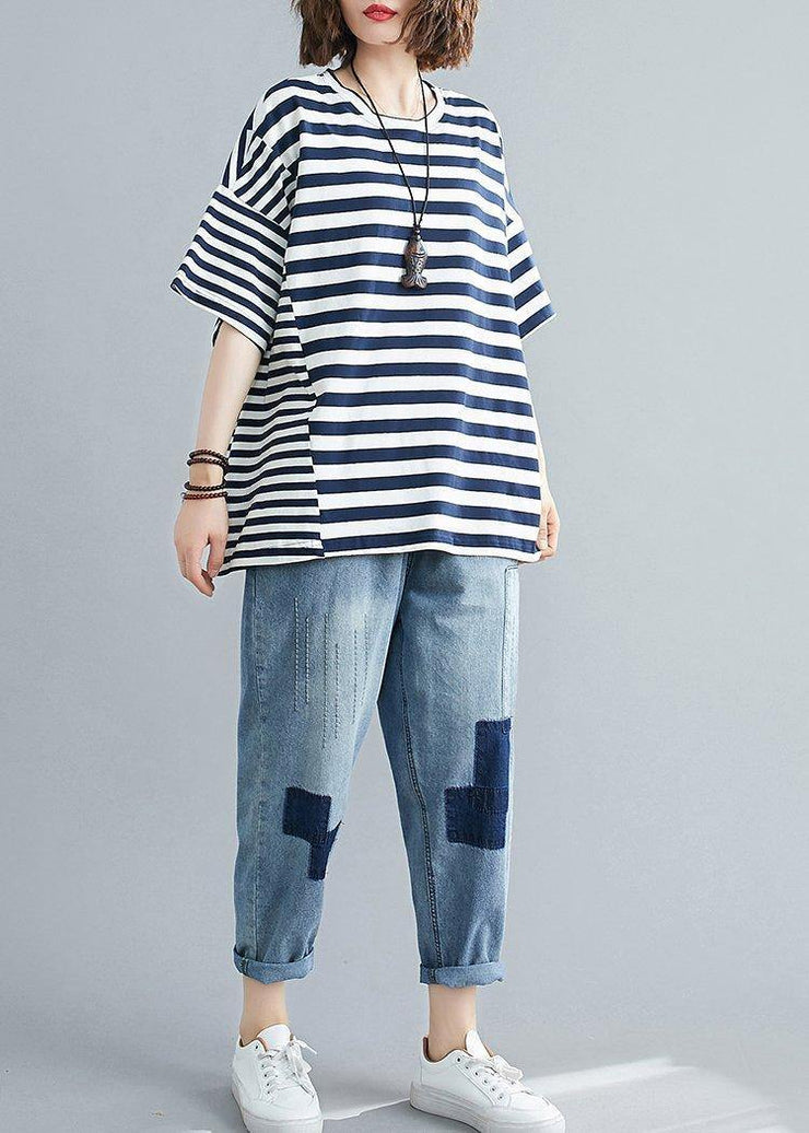 DIY o neck crane tops Tutorials navy striped blouse - SooLinen