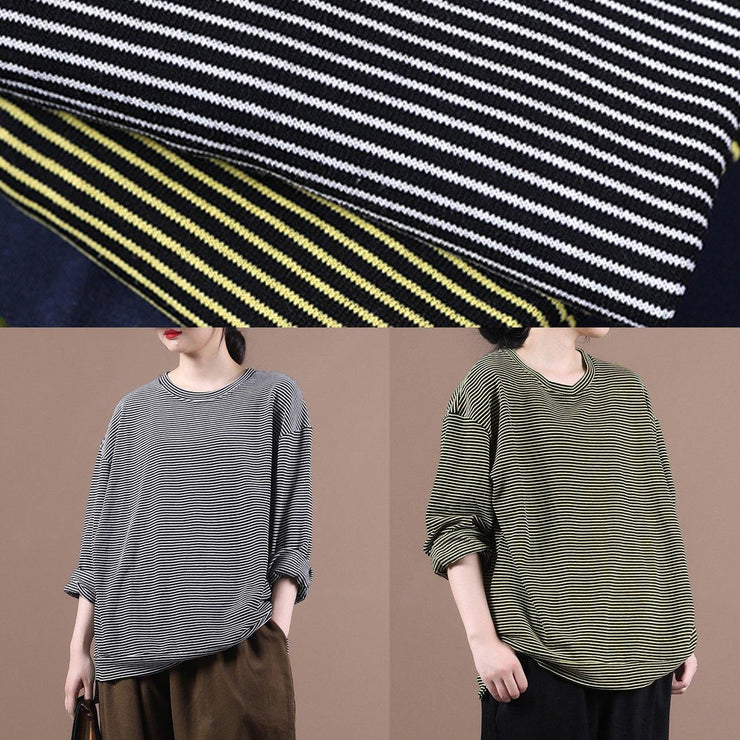 DIY o neck fall Blouse Wardrobes yellow striped blouses - SooLinen