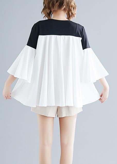 DIY o neck flare sleeve cotton blended shirts Women Tops white Knee tops Summer - SooLinen