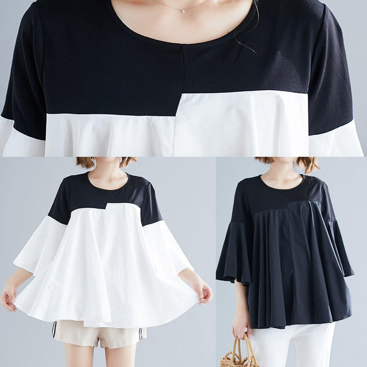 DIY o neck flare sleeve cotton blended shirts Women Tops white Knee tops Summer - SooLinen
