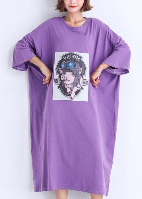 DIY o neck half sleeve cotton quilting dresses purple cotton robes Dress Summer
